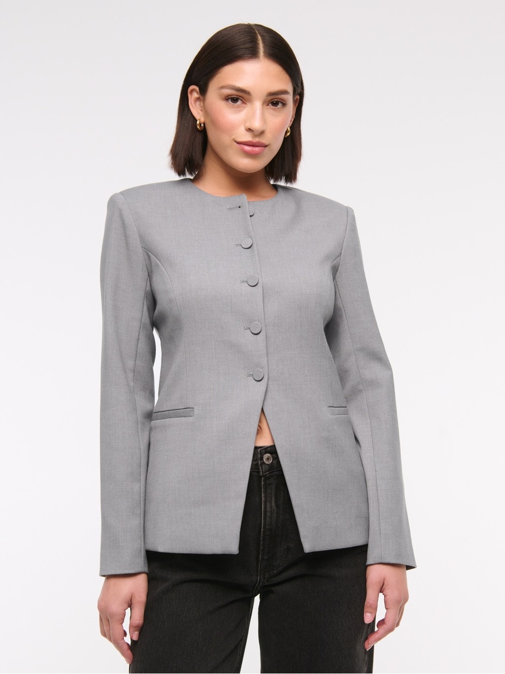Abercrombie & Fitch Collarless Long Sleeve Blazer